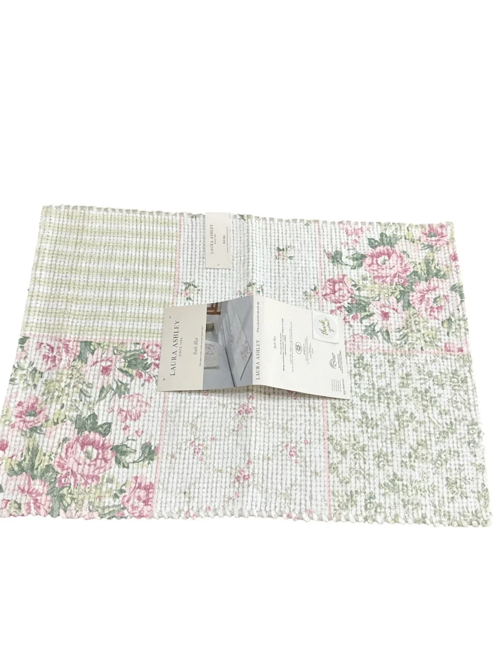 NEW Laura Ashley PINK & GREEN FLORAL Bath Rug